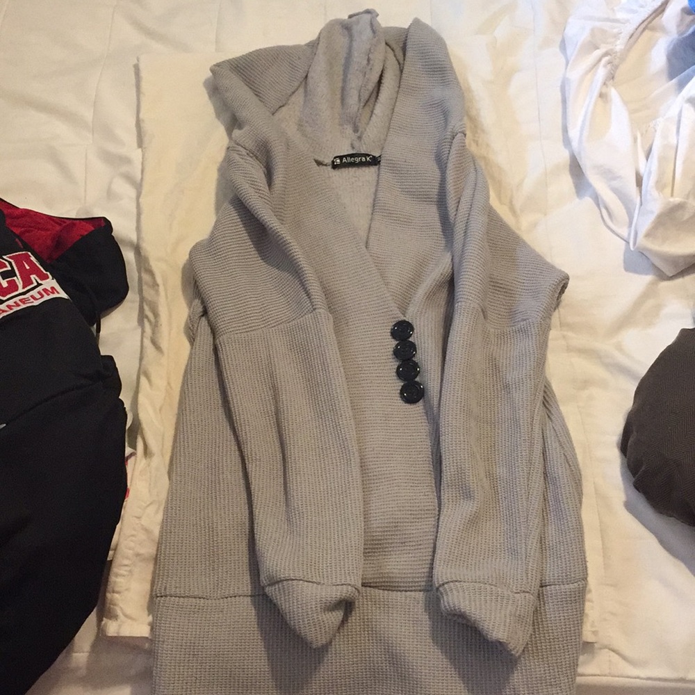 Grey waffle knit tunic with hood